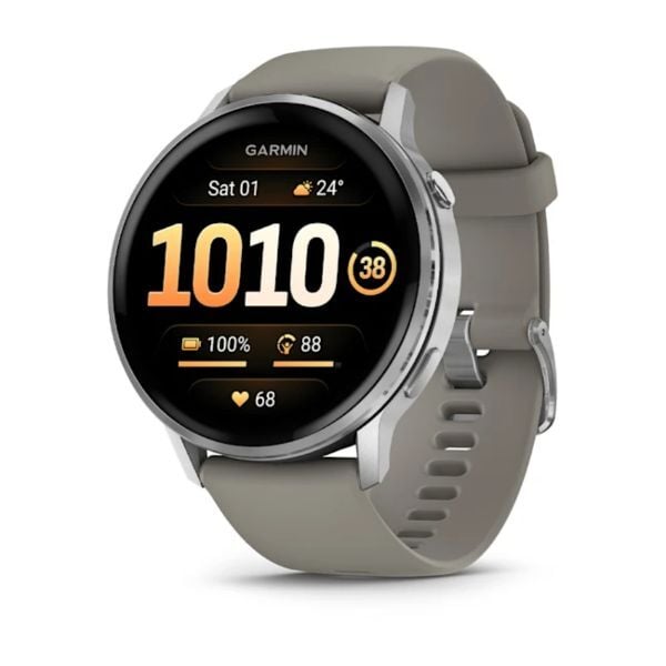 Garmin Venu 4 - 45 mm - Gümüş Gri Silikon Kayışlı