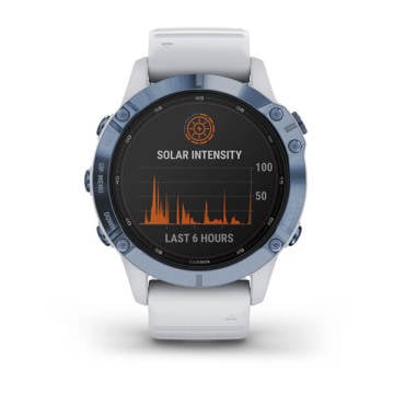 Garmin Fenix 6 Pro Solar Mineral Mavisi Titanyum Multispor GPS Akıllı Saat - Beyaz Kayış