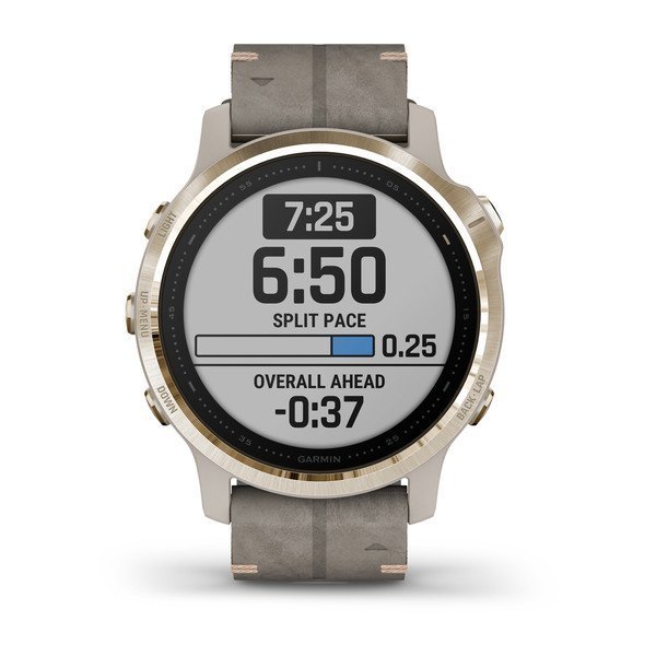 Garmin Fenix 6S Pro Sapphire Light Gold - Gri Deri Kayış