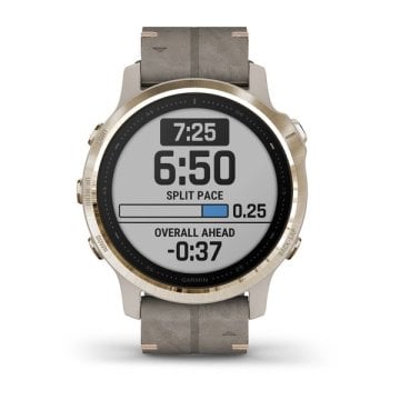 Garmin Fenix 6S Pro Sapphire Light Gold - Gri Deri Kayış