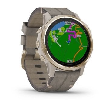 Garmin Fenix 6S Pro Sapphire Light Gold - Gri Deri Kayış