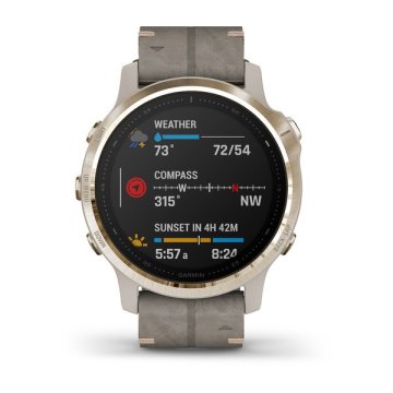 Garmin Fenix 6S Pro Sapphire Light Gold - Gri Deri Kayış