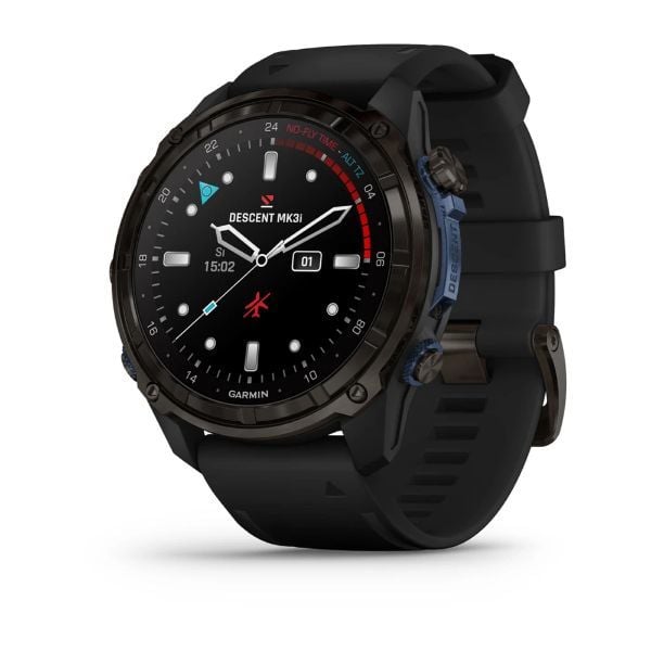 Garmin Descent Mk3i – 51 mm - Karbon Gri DLC Titanyum, Siyah Silikon Kayışlı