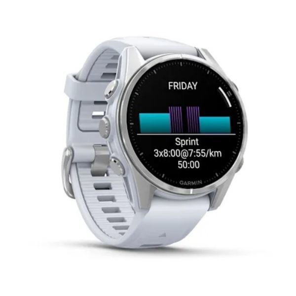 Garmin Fenix 8 - 43 mm, AMOLED - Gümüş, Beyaz Taşlı Silikon Kayışlı görsel 3
