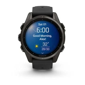 Garmin Fenix 8 - 43 mm, AMOLED - Sapphire, Karbon gri DLC titanyum, Siyah/Gri Silikon Kayışlı