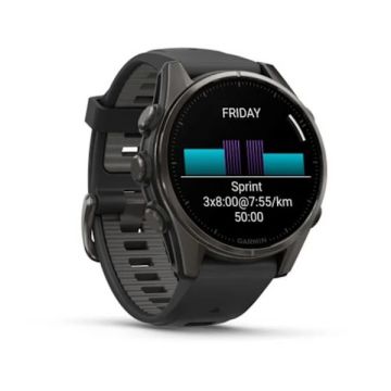 Garmin Fenix 8 - 43 mm, AMOLED - Sapphire, Karbon gri DLC titanyum, Siyah/Gri Silikon Kayışlı