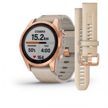 Garmin fenix 7S Sapphire Solar - Rose Gold Titanyum Deri Kayış