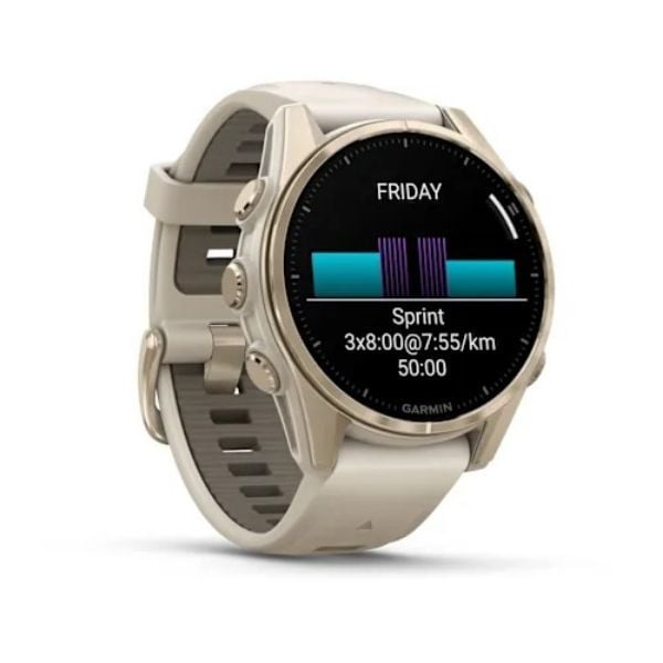 Garmin Fenix 8 - 43 mm, AMOLED - Sapphire, Soft Gold ve Gri/Kum Taşı Silikon Kayışlı görsel 3