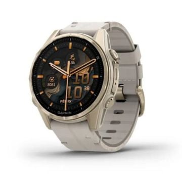 Garmin Fenix 8 - 43mm, AMOLED - Sapphire, Soft Gold ve Kireçtaşı Deri Kayışlı