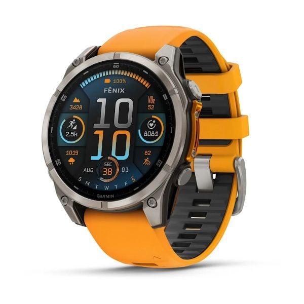 Garmin Fenix 8 - 47 mm, AMOLED - Sapphire, Titanyum, Turuncu/Grafit Silikon Kayışlı