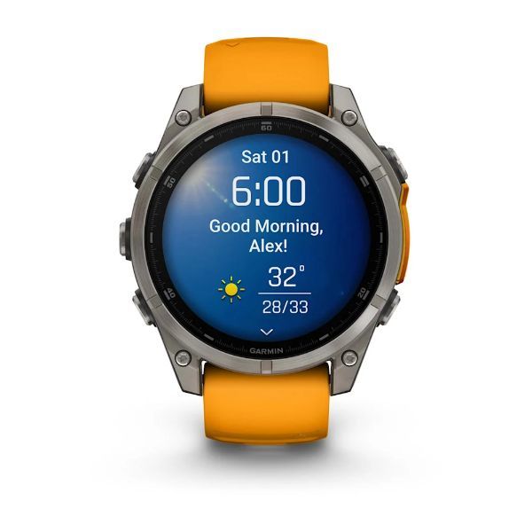 Garmin Fenix 8 - 47 mm, AMOLED - Sapphire, Titanyum, Turuncu/Grafit Silikon Kayışlı görsel 2