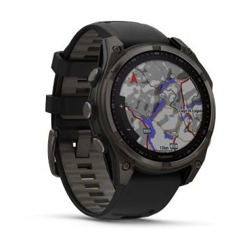 Garmin Fenix 8 - 47 mm, Solar, Sapphire - Karbon Gri DLC Titanyum, Siyah/Gri Silikon Kayışlı