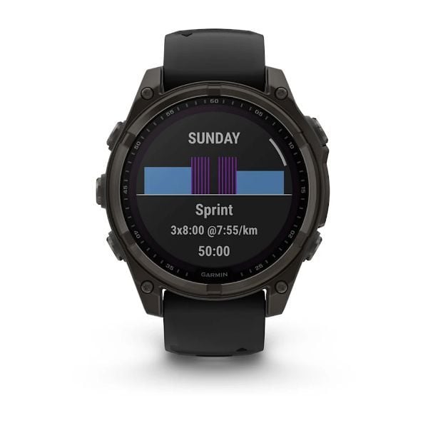Garmin Fenix 8 - 47 mm, Solar, Sapphire - Karbon Gri DLC Titanyum, Siyah/Gri Silikon Kayışlı görsel 4