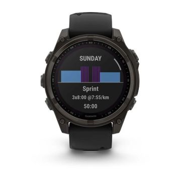 Garmin Fenix 8 - 47 mm, Solar, Sapphire - Karbon Gri DLC Titanyum, Siyah/Gri Silikon Kayışlı