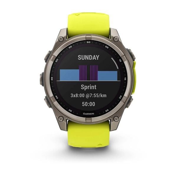 Garmin Fenix 8 - 47 mm, Solar, Sapphire - Titanyum, Amp Sarı/Grafit Silikon Kayışlı görsel 4