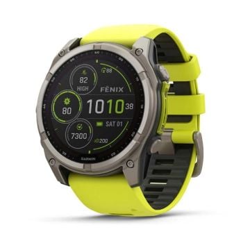 Garmin Fenix 8 - 51 mm, Solar, Sapphire - Titanyum, Amp Sarı/Grafit Silikon Kayışlı