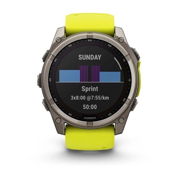 Garmin Fenix 8 - 51 mm, Solar, Sapphire - Titanyum, Amp Sarı/Grafit Silikon Kayışlı görsel 4