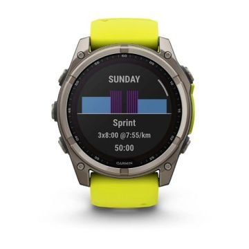 Garmin Fenix 8 - 51 mm, Solar, Sapphire - Titanyum, Amp Sarı/Grafit Silikon Kayışlı