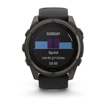 Garmin Fenix 8 - 51 mm, Solar, Sapphire, - Karbon gri DLC Titanyum, Siyah/Çakıl Grisi Silikon Kayışlı