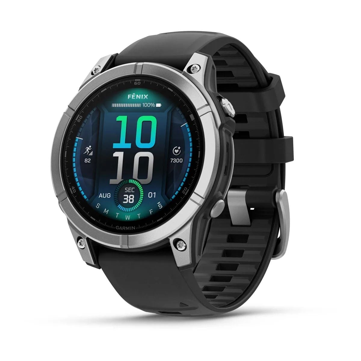 Garmin fenix E – 47 mm, AMOLED-Paslanmaz çelik, Siyah silikon kayışlı