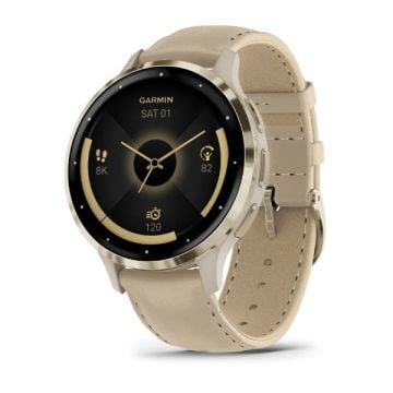 Garmin Venu 3S - Soft Gold | French Gri Deri Kayışlı Akıllı Saat