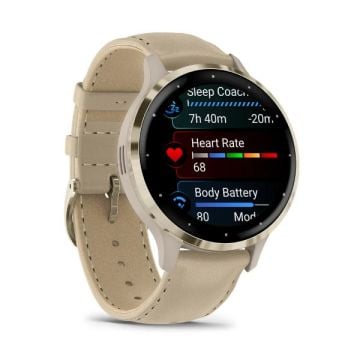 Garmin Venu 3S - Soft Gold | French Gri Deri Kayışlı Akıllı Saat