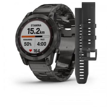 Garmin fenix 7 Sapphire Solar - Karbon Gri DLC Titanyum - Titanyum Kayış