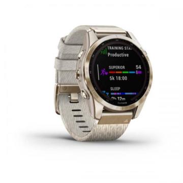 Garmin fenix 7S Sapphire Solar - Cream Gold Titanyum - Heathered Naylon Kayış