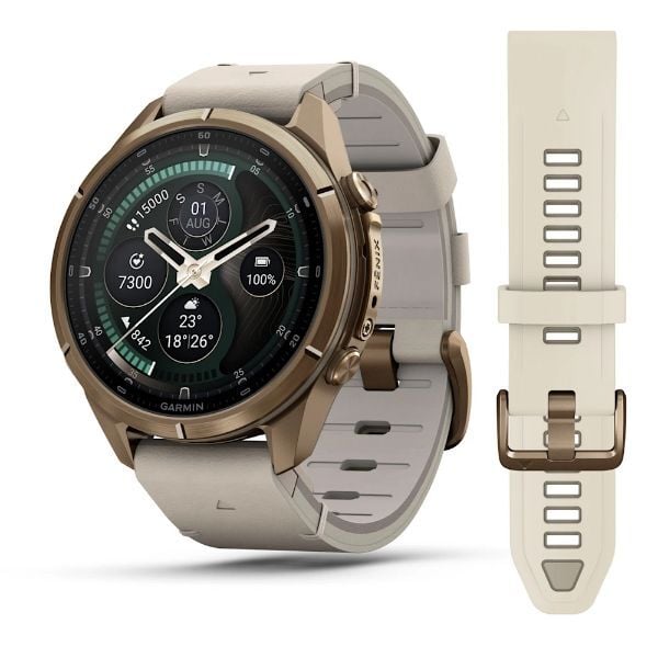 fenix 9 Pro inReach – 43 mm - Gold Titanyum, Deri Kayışlı