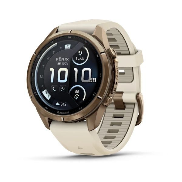 fenix 9 Pro inReach – 43 mm - Gold Titanyum, Krem/Gri Silikon Kayışlı