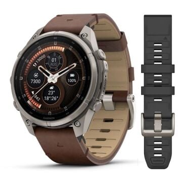 fenix 9 Pro inReach – 47 mm - Titanyum, Kahverengi Deri Kayışlı