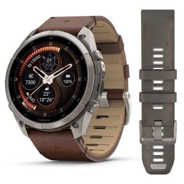 fenix 9 Pro inReach – 51 mm - Titanyum, Kahverengi Deri Kayışlı